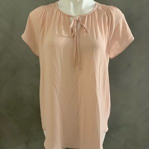 Ann Taylor Blush Pink Tie Neck Blouse